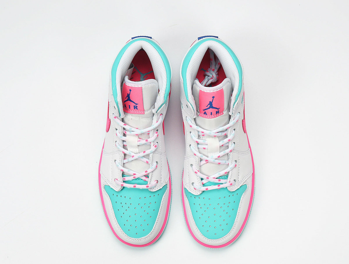 Jordan 1 Mid Sneakers White Pink Turquoise 555112-102