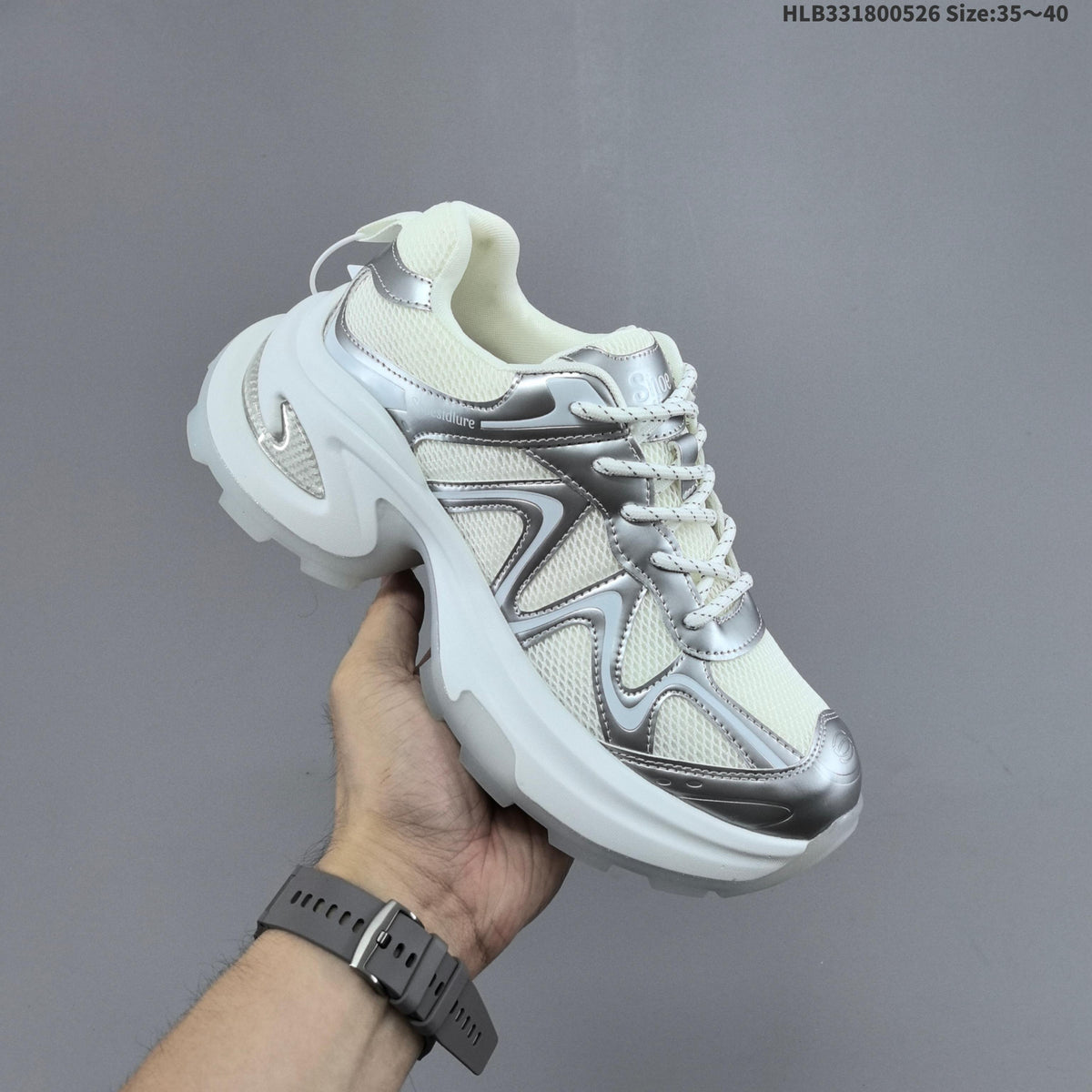 GG-CC Chunky Low-Top Sneakers in Silver and White