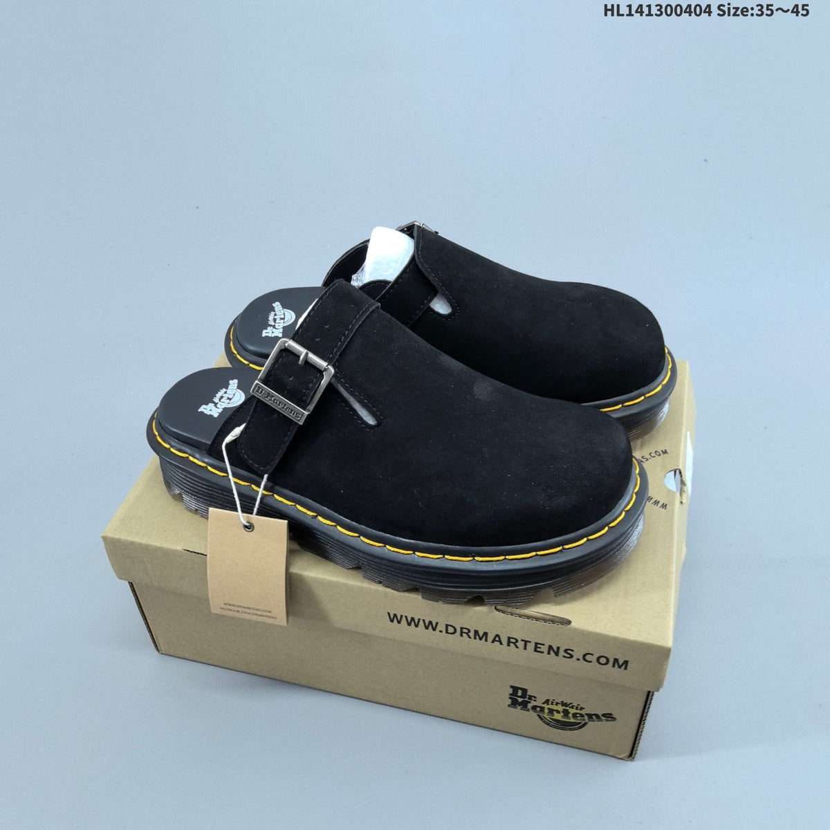 Dr. Martens Buckle-Strap Mule Clogs in Black and Sage