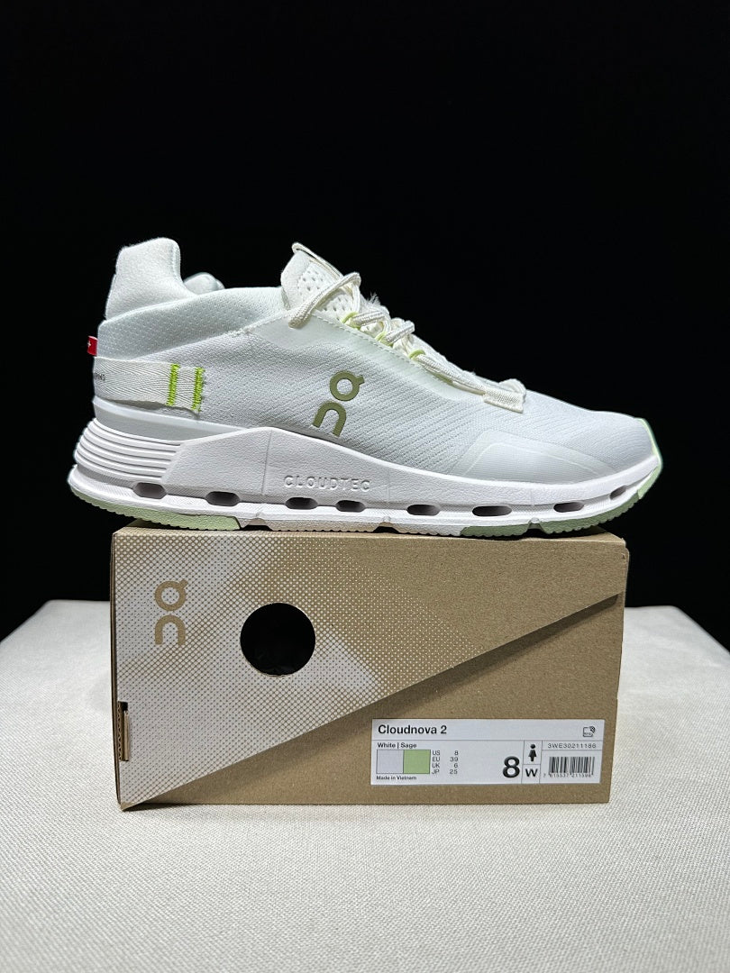 On Cloudnova 2 Sneakers in White and Sage