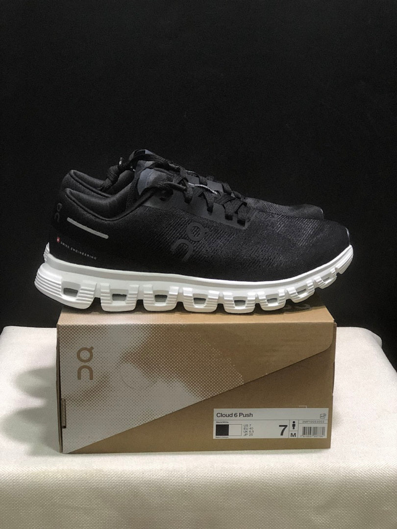 On Cloud 6 Push Sneakers, Black and White