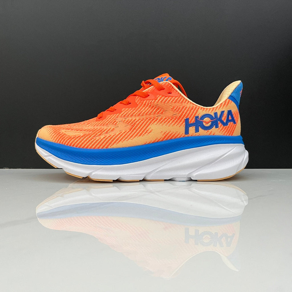 HOKA Clifton 9 Running Shoes, Orange and Blue