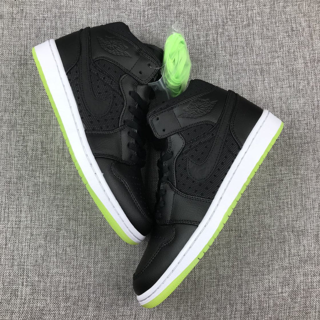 Jordan 1 High Strap Black and Fluorescent Green Sneaker 364770-007