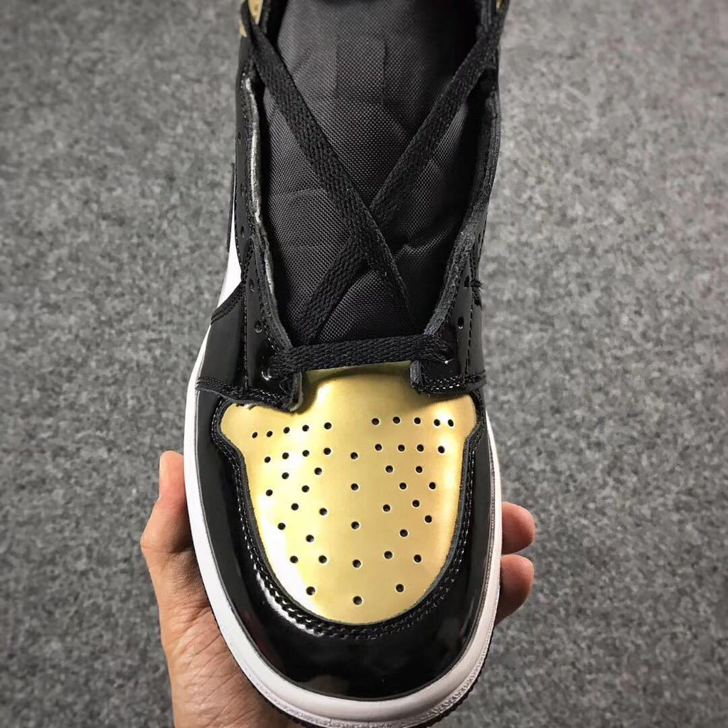 Jordan 1 High Mismatched Black Gold White Sneakers