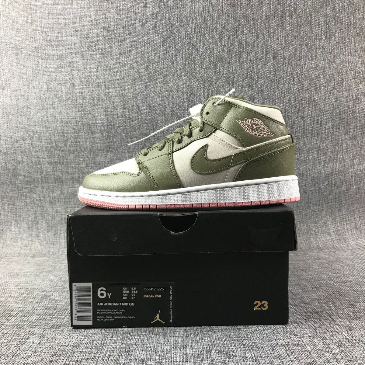 Air Jordan 1 Mid GG Sneakers in Olive Green and White