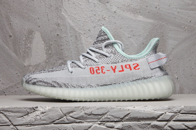 Yeezy 350 V2 Knit Sneakers in Gray and Mint