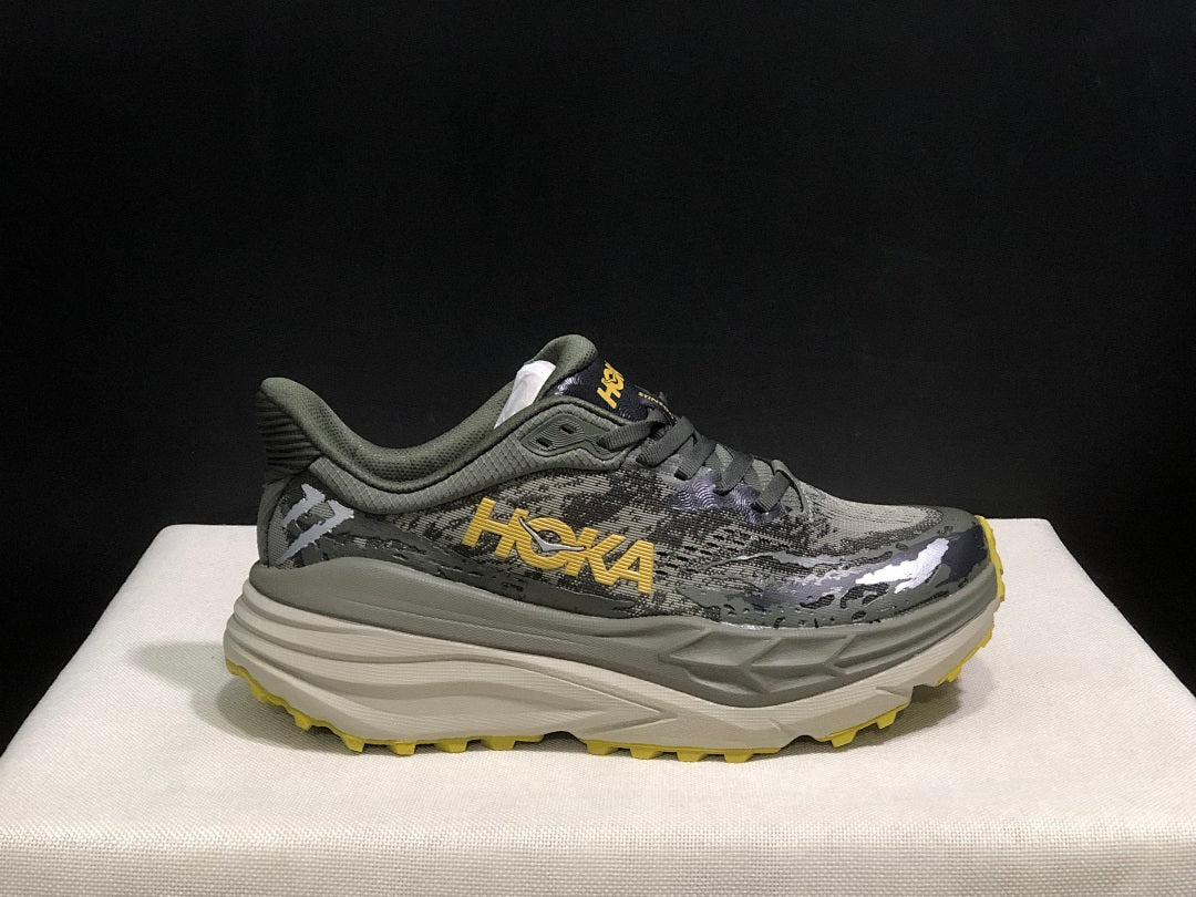 HOKA Stinson 7 Trail Running Shoes, Gray and Yellow
