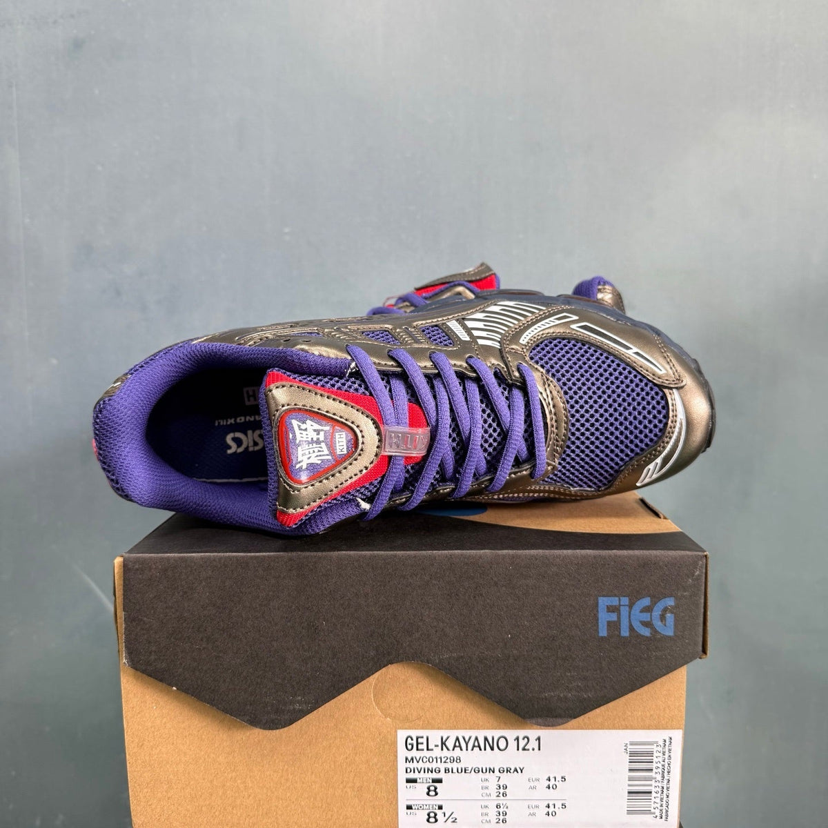 ASICS GEL-KAYANO 12.1 Blue and Gunmetal Sneakers