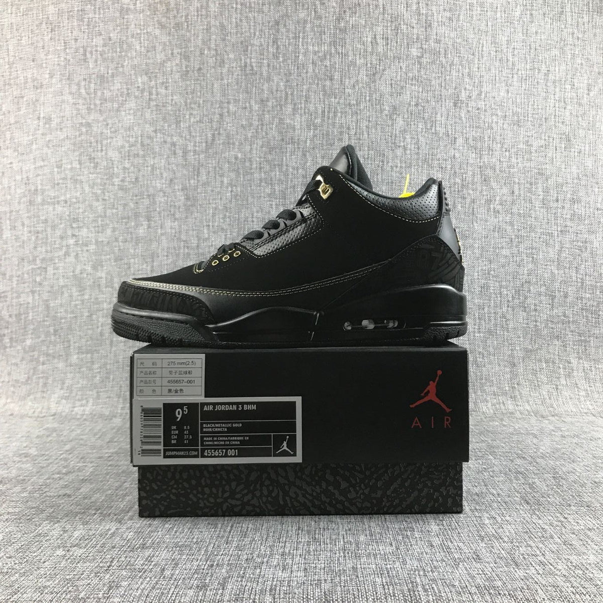 Air Jordan 3 BHM Black and Metallic Gold High-Top Sneakers