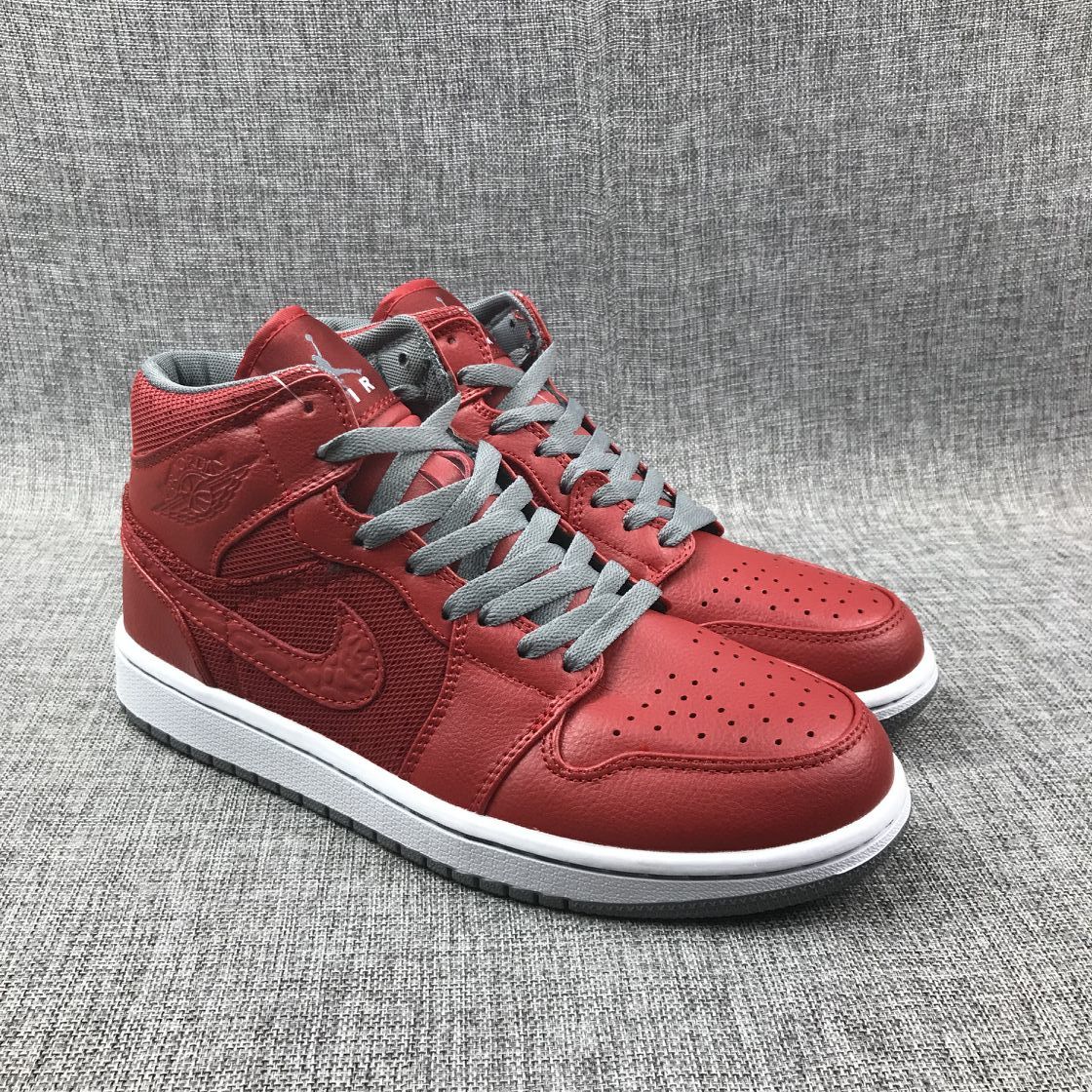 Jordan 1 Mid High-Top Sneakers in Red and Grey