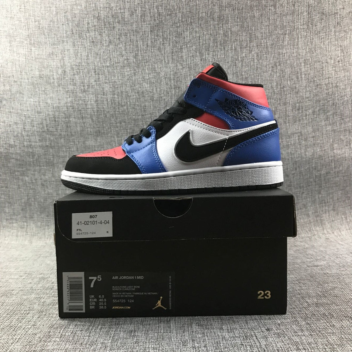 Air Jordan 1 Mid Blue Red Black White Sneakers