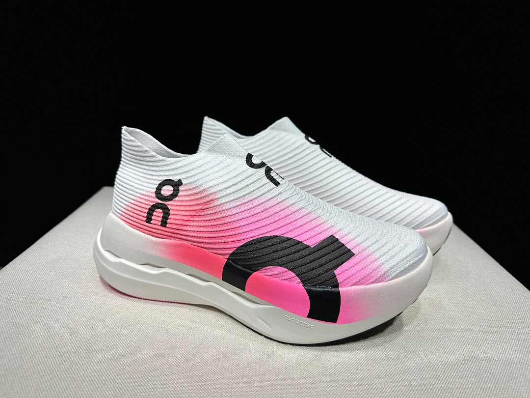 On Cloudboom Strike LS Running Shoes in Pink and White