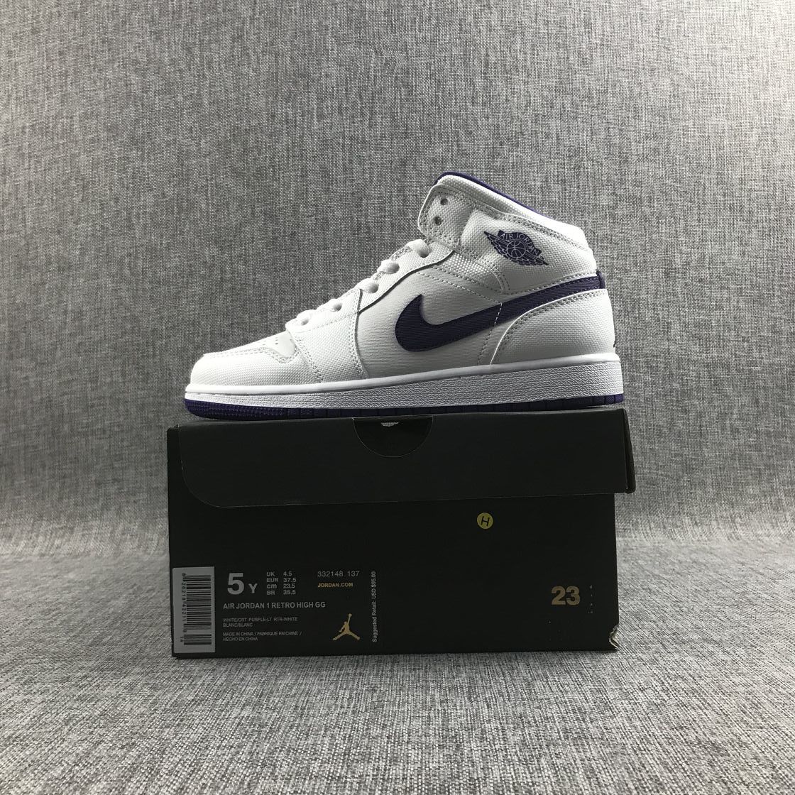 Air Jordan 1 Mid White Purple Sneakers 332148-137