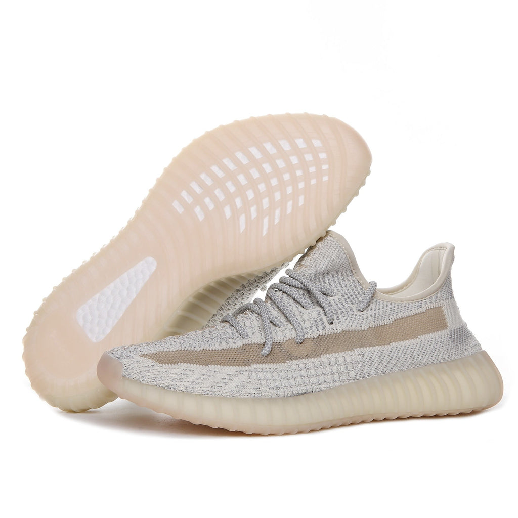 Yeezy 350 V2 Knit Sneakers in Light Gray and Cream