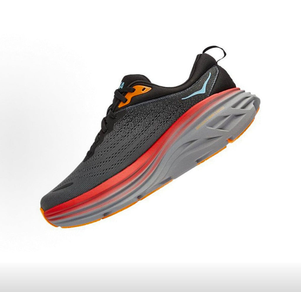 HOKA Bondi 8 Running Shoes, Black Gray and Red