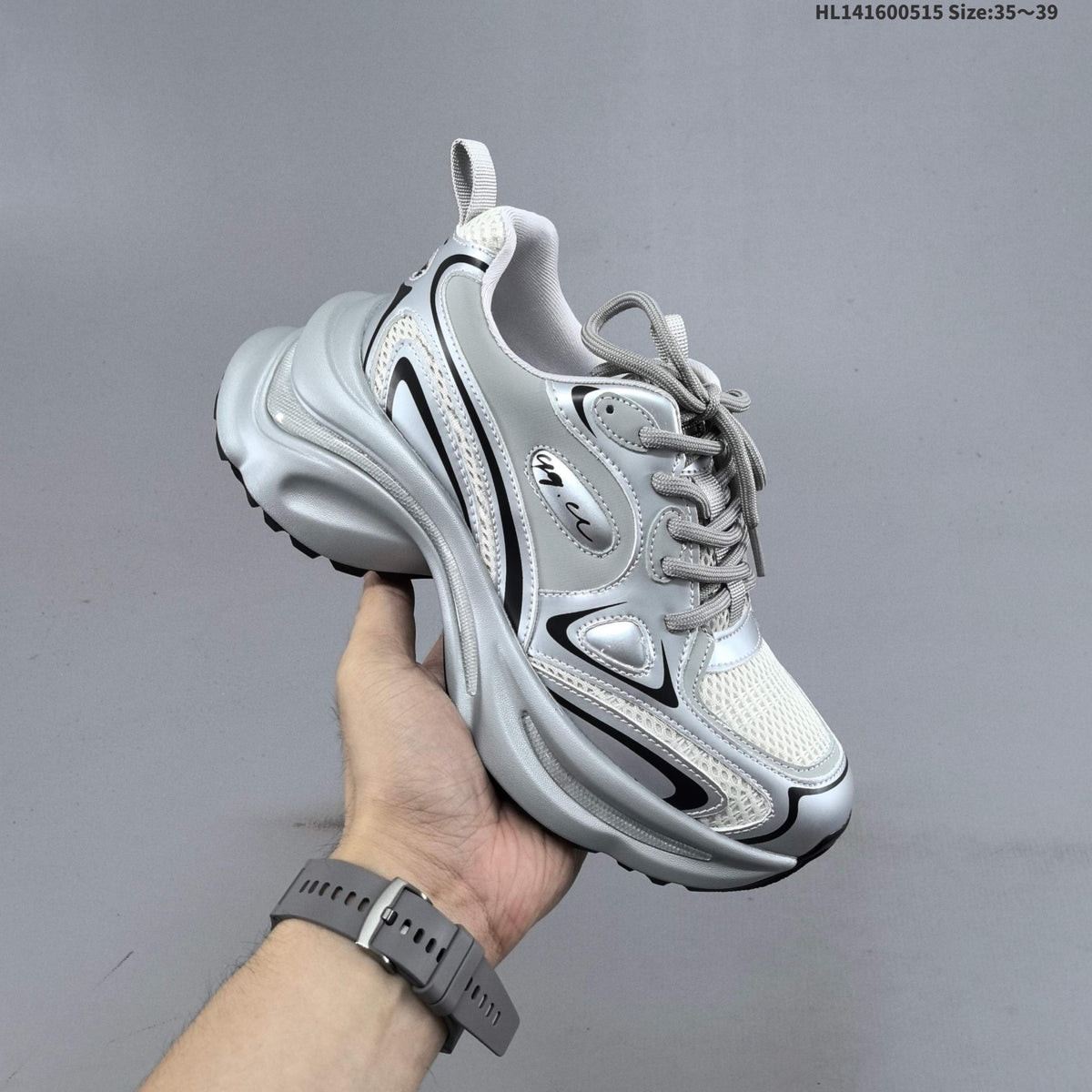 GG-CC G23X4317B Chunky Platform Sneakers, Silver and White