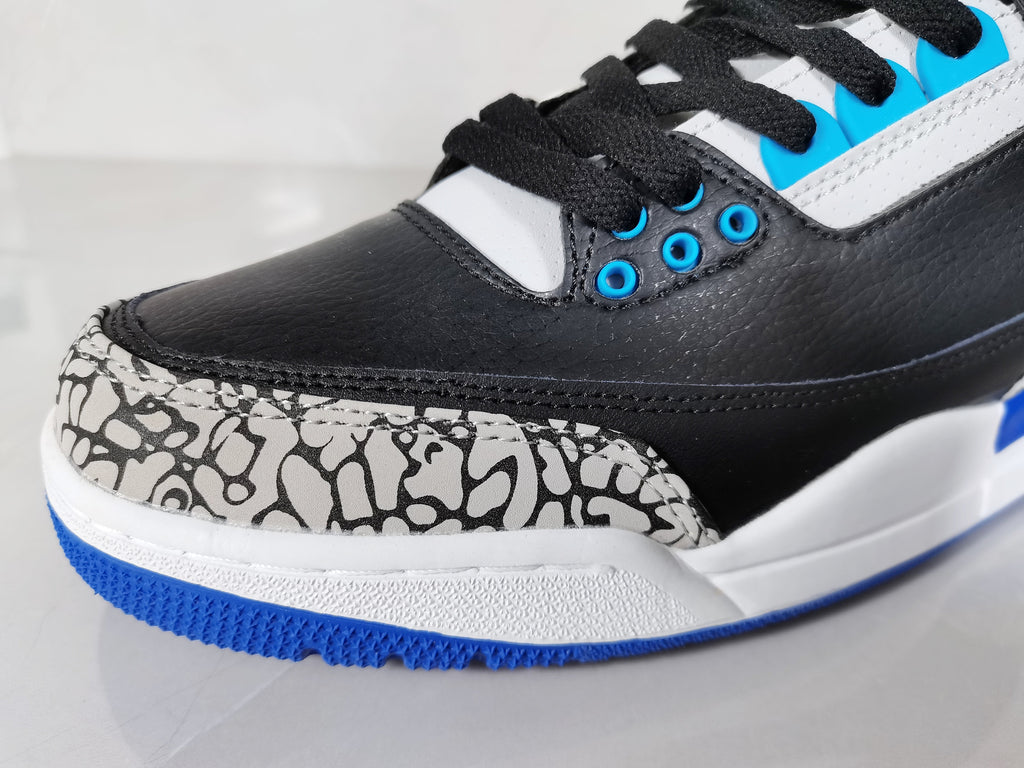 Air Jordan 3 Retro Black Blue Elephant Print Sneakers