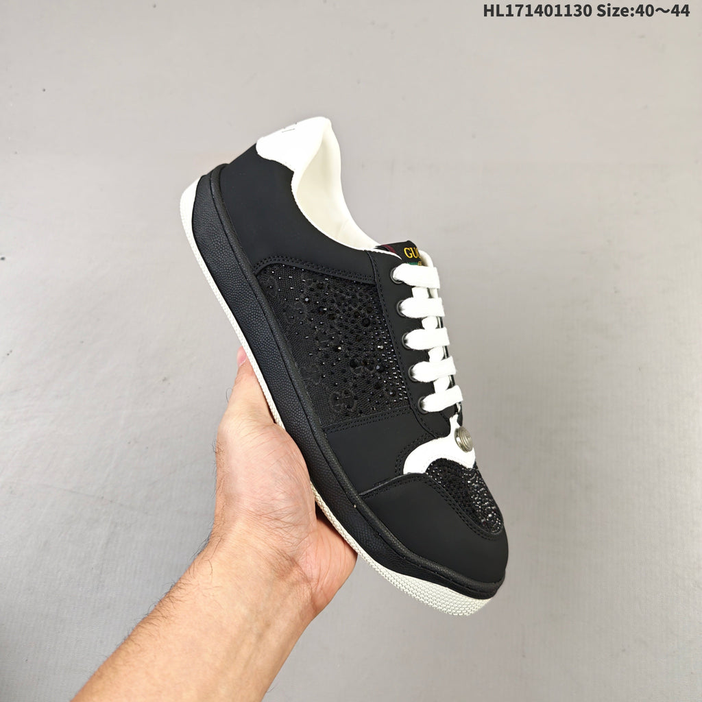 Gucci Screener Distressed Low-Top Sneakers Black and White HL171401130