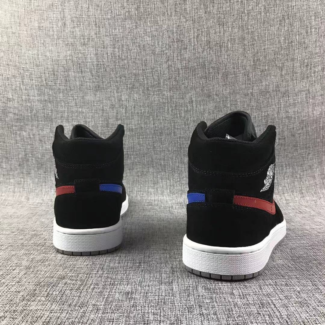 Jordan 1 Mid Black Red Blue Sneakers 554724-065