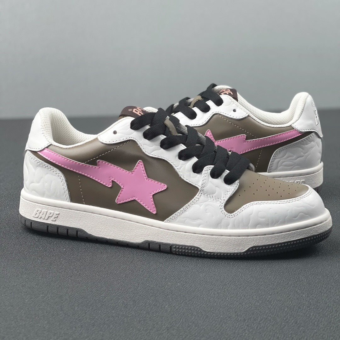 BAPE Sk8 Sta Low-Top Sneakers in White, Taupe and Pink
