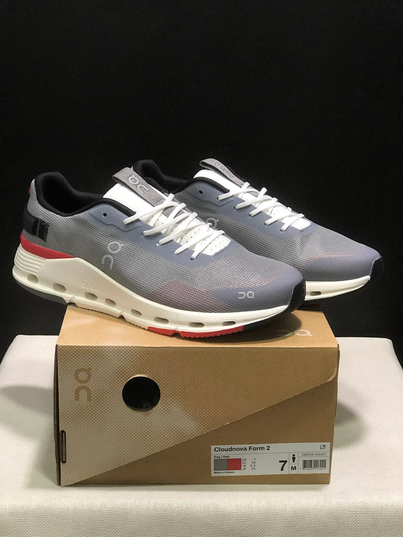 On Cloudnova Form 2 Sneakers in Fog Gray and Red