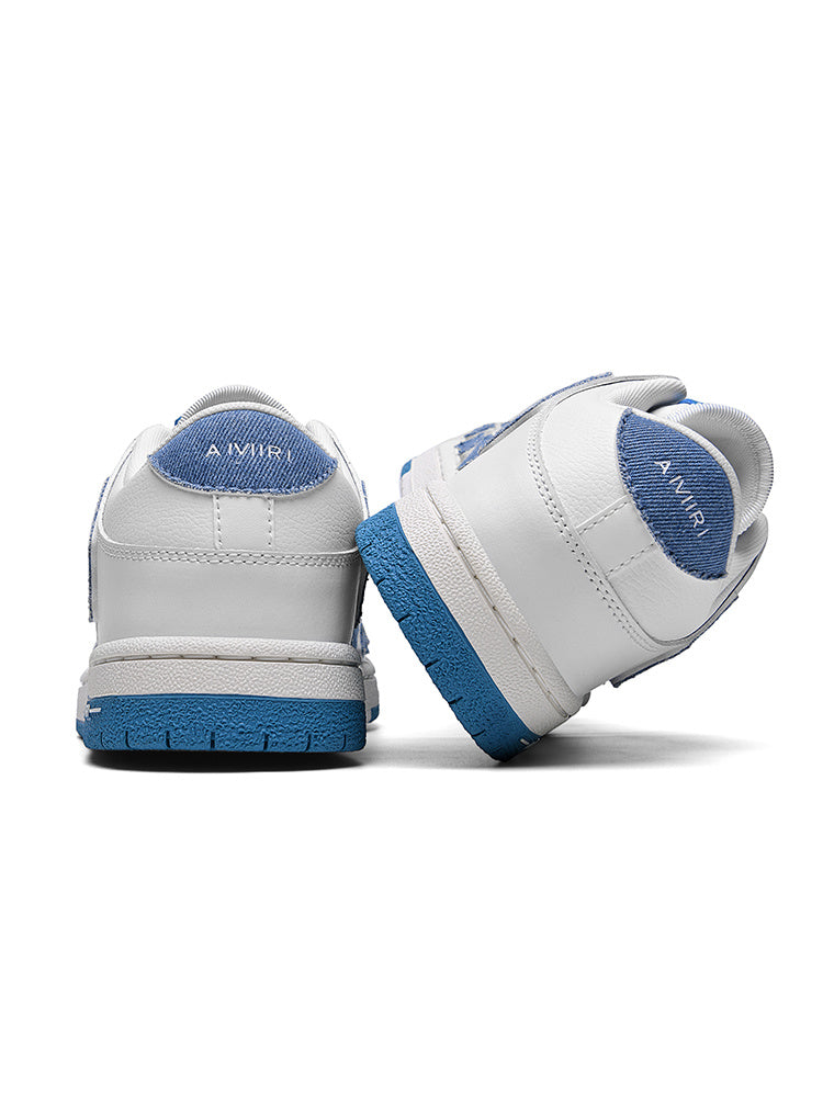 AMIRI Bone-Look Low-Top Sneakers in White and Denim Blue