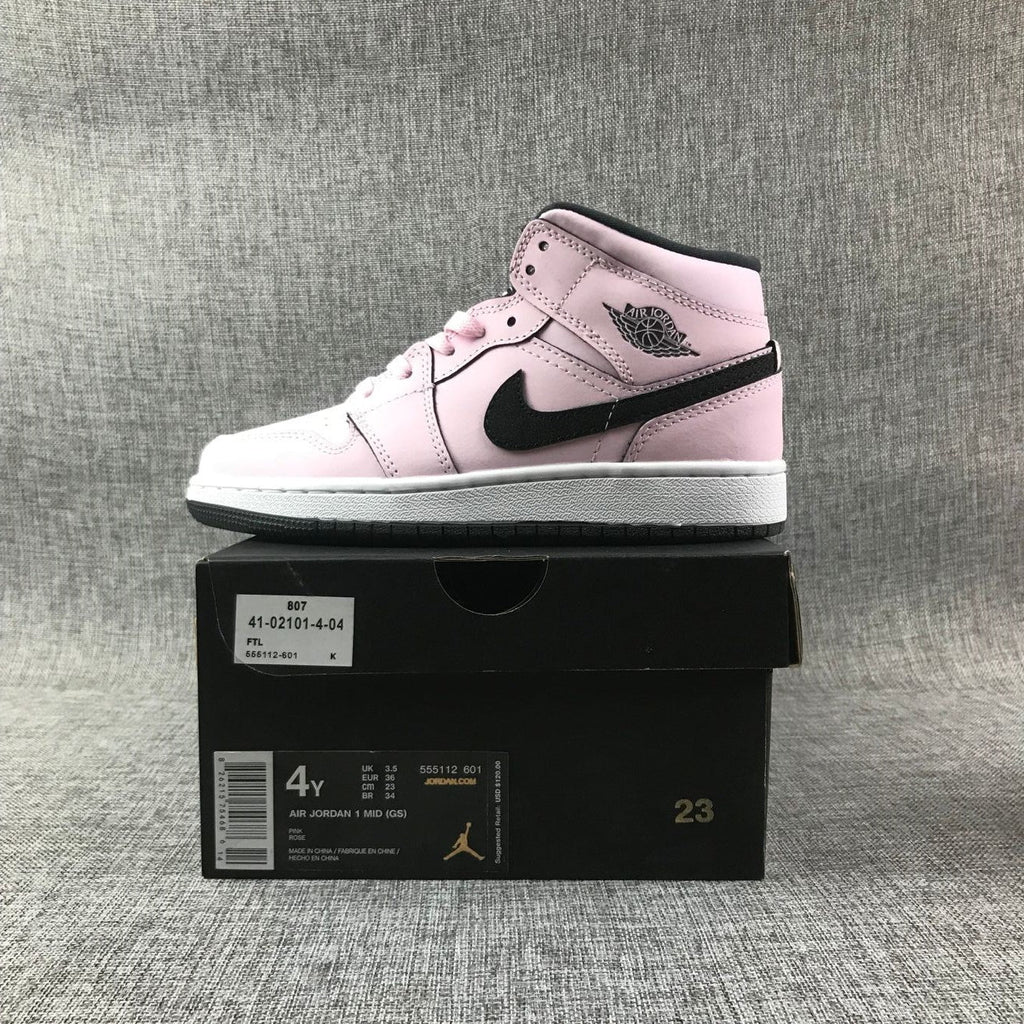 Air Jordan 1 Mid Pink and Black High-Top Sneakers