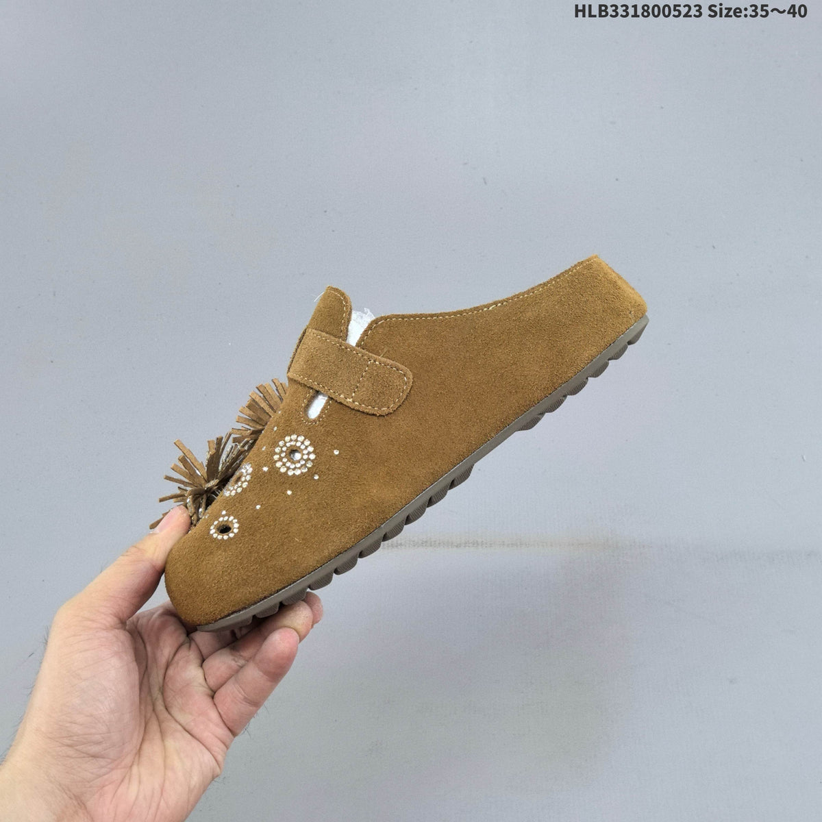 Brown Embellished Backless Slip-On Clogs with Buckle