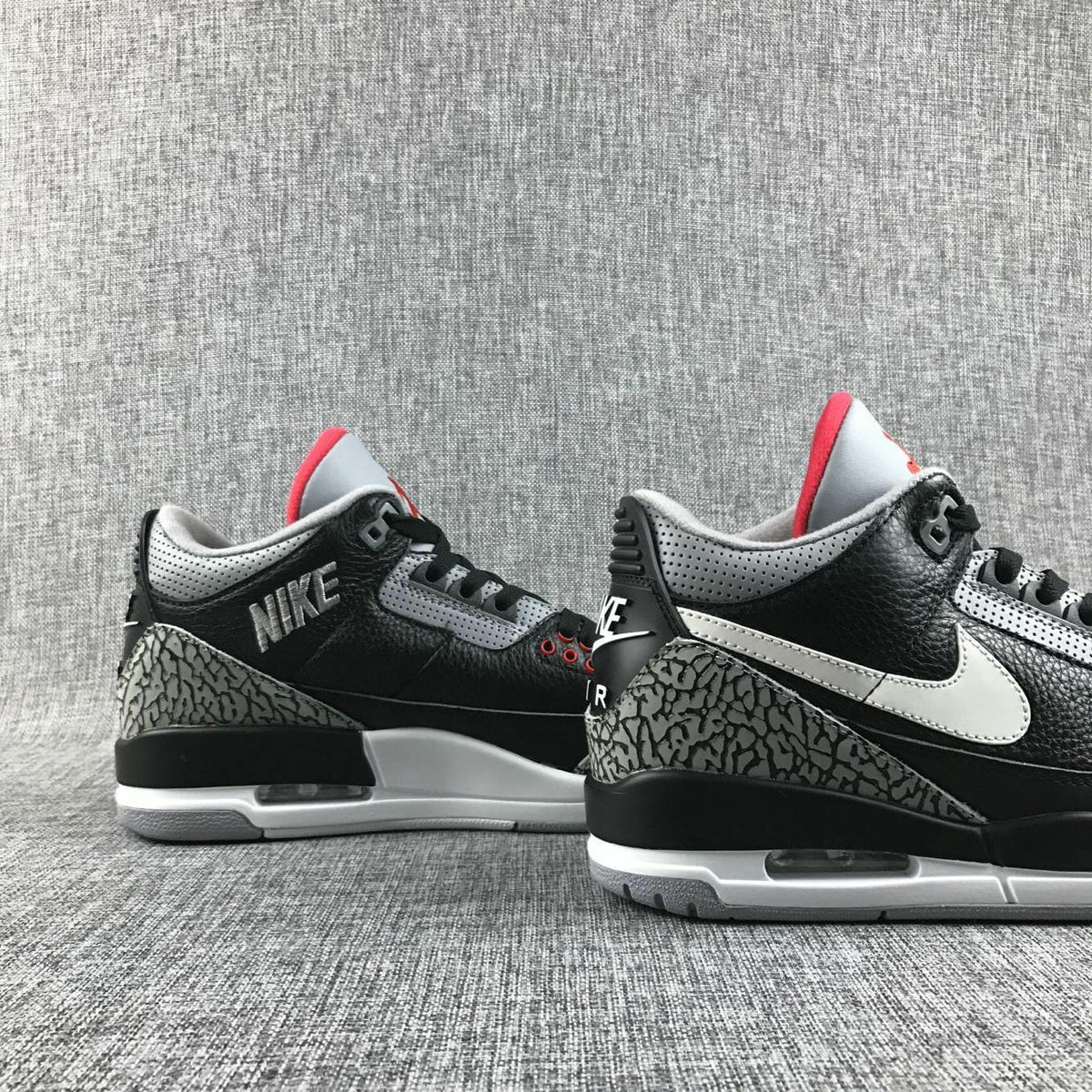 Air Jordan 3 Retro Black Cement Sneakers, Black and Grey