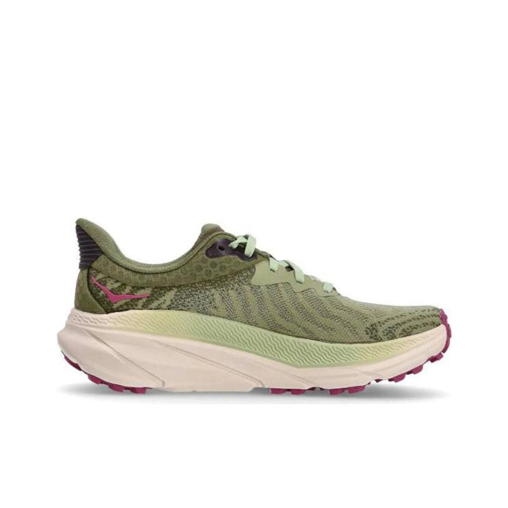 HOKA Trail Running Shoes in Olive Green and Pink