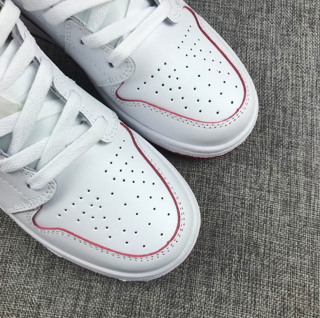 Air Jordan 1 Mid White and Red Sneakers 554725-103