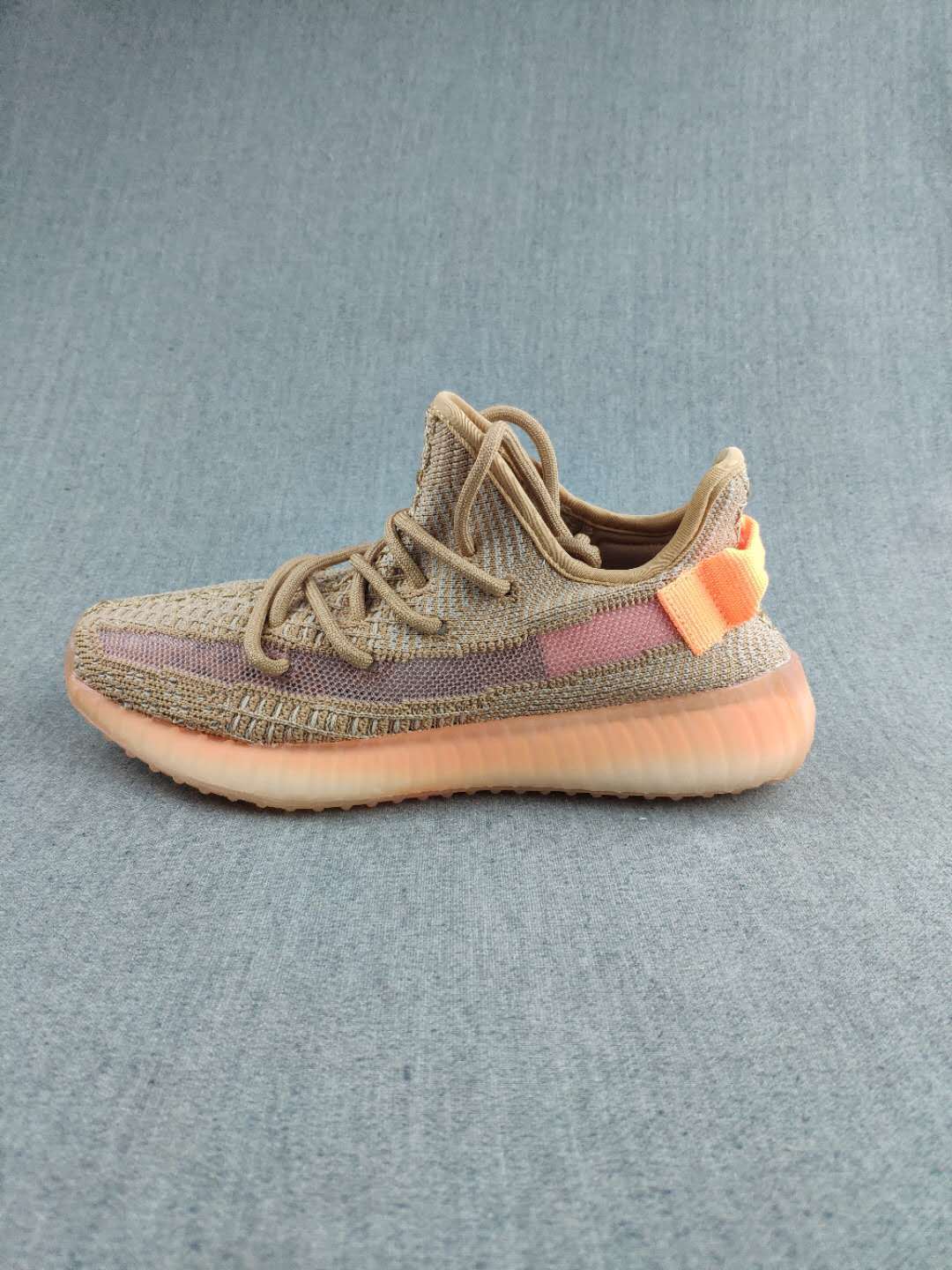 Yeezy 350 V2 Knit Sneakers in Gray and Coral