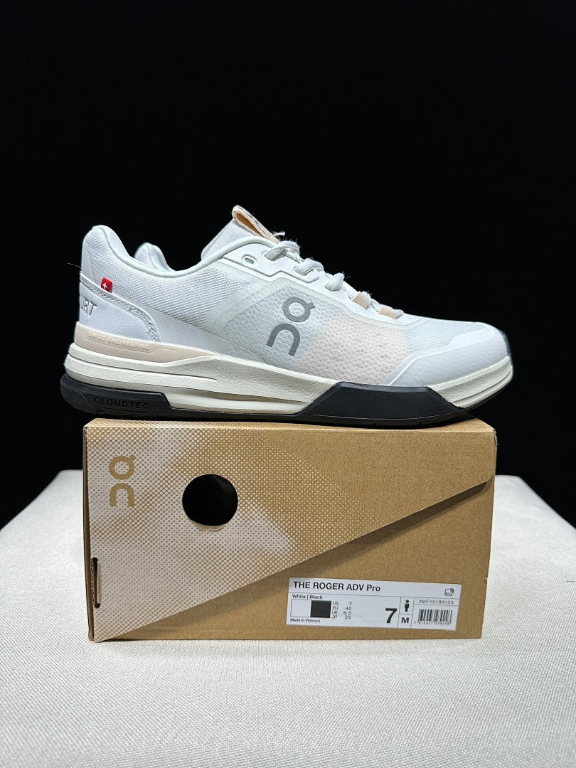 On The Roger Advantage Pro White and Beige Court Sneakers