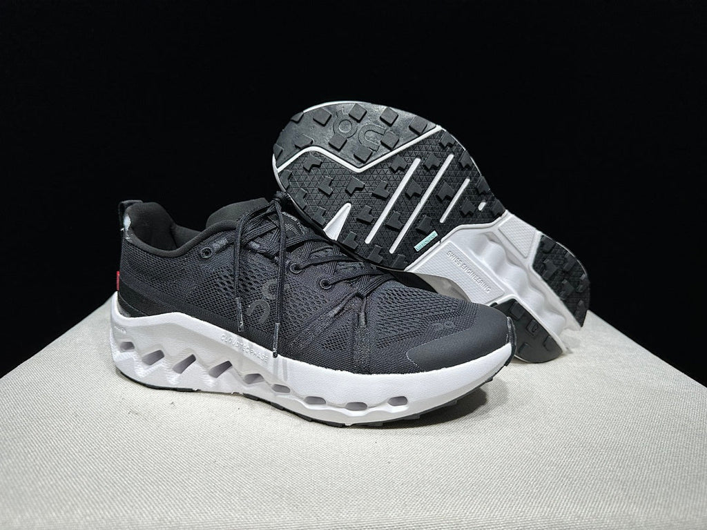 On Cloudsurfer Trail Black and White Trail Running Shoes