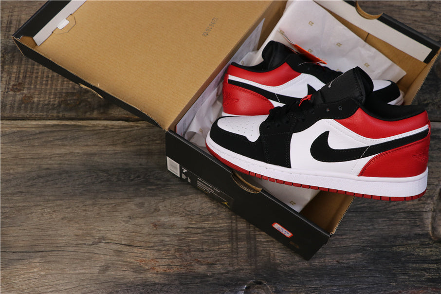 Air Jordan 1 Low Black Toe Red, White and Black Sneakers