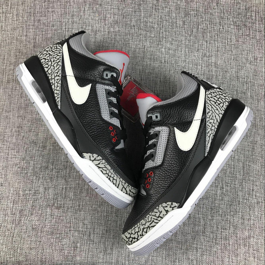Air Jordan 3 Retro Black Cement Sneakers, Black and Grey