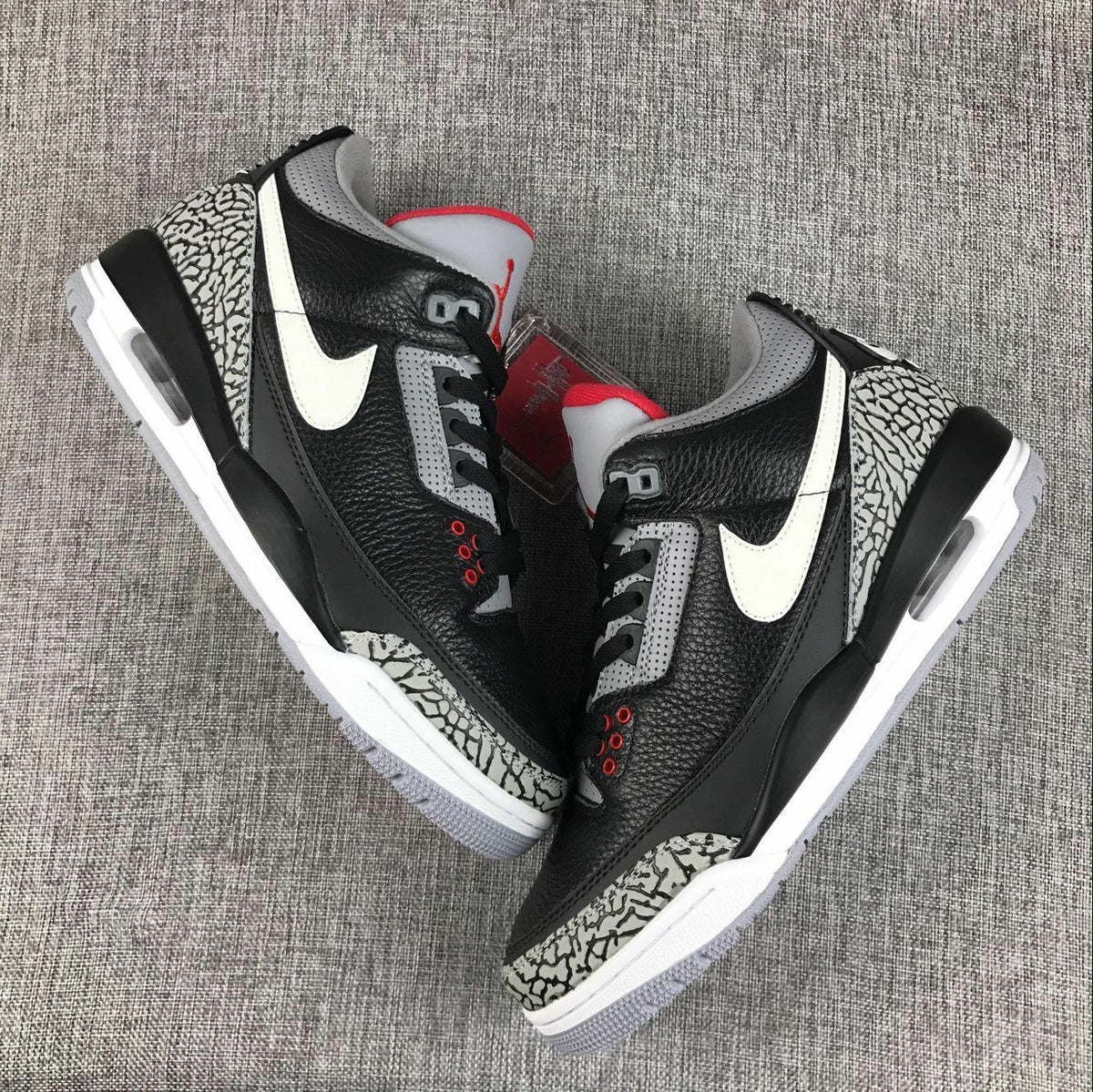Air Jordan 3 Retro Black Cement Sneakers, Black and Grey