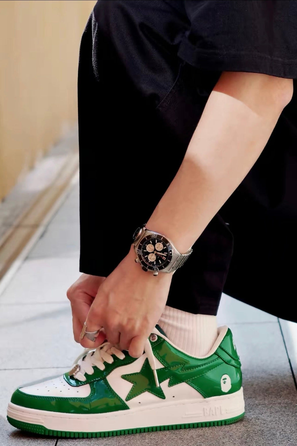 BAPE STA Low Sneakers in Green and White 1H70-191-001