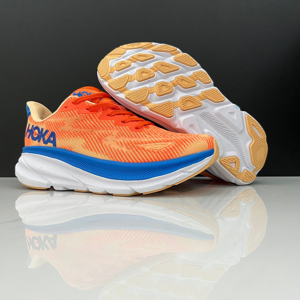 HOKA Clifton 9 Running Shoes, Orange and Blue