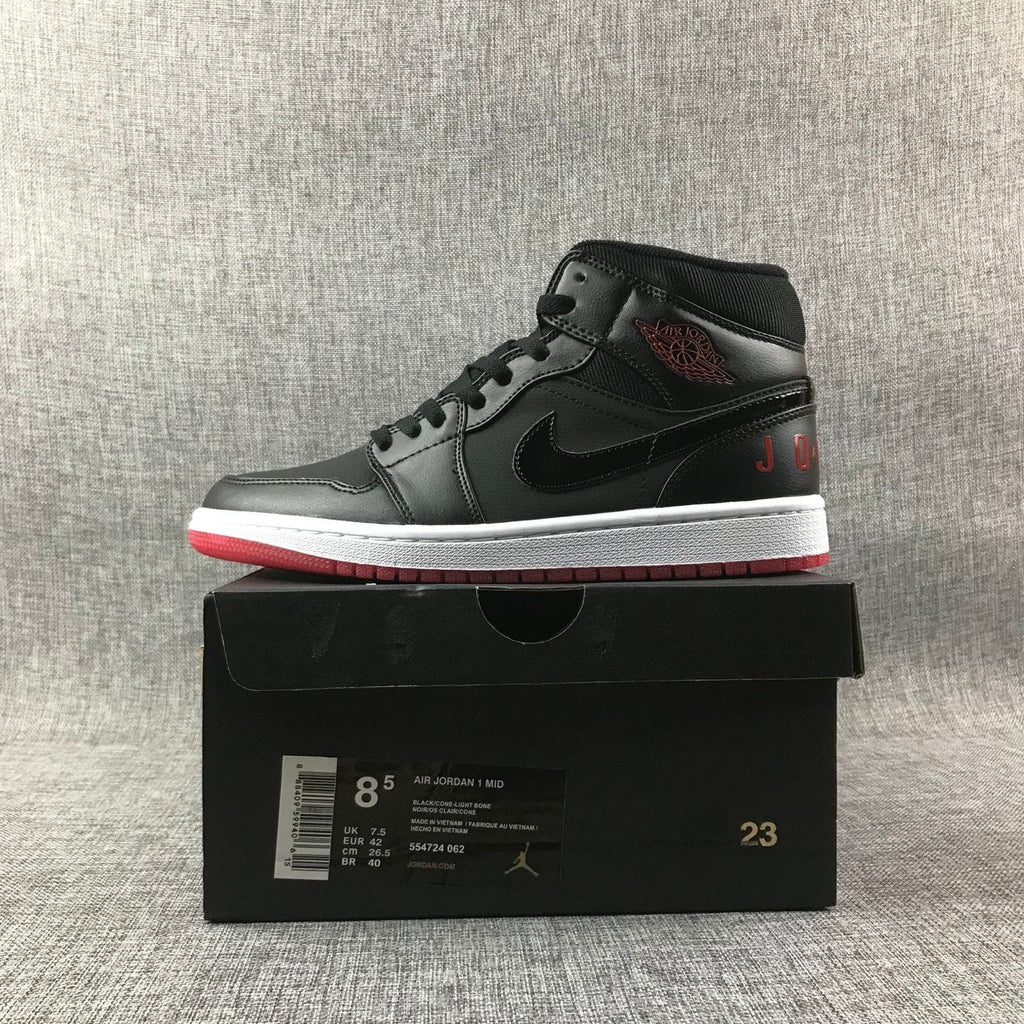 Air Jordan 1 Mid Black Red White High-Top Sneakers