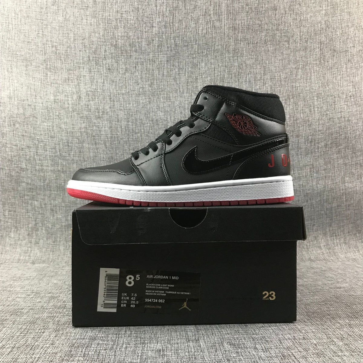 Air Jordan 1 Mid Black Red White High-Top Sneakers