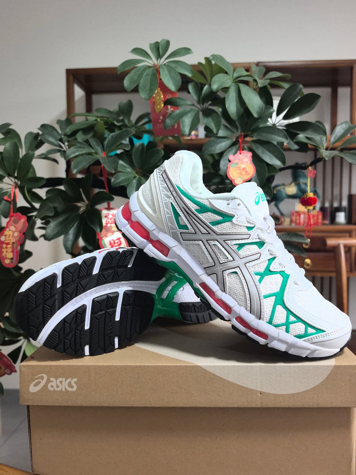 ASICS N12 White and Green Running Shoes