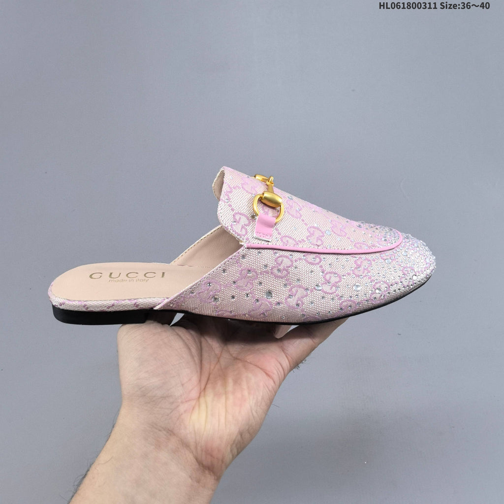 Gucci Princetown Crystal-Embellished Canvas Mule