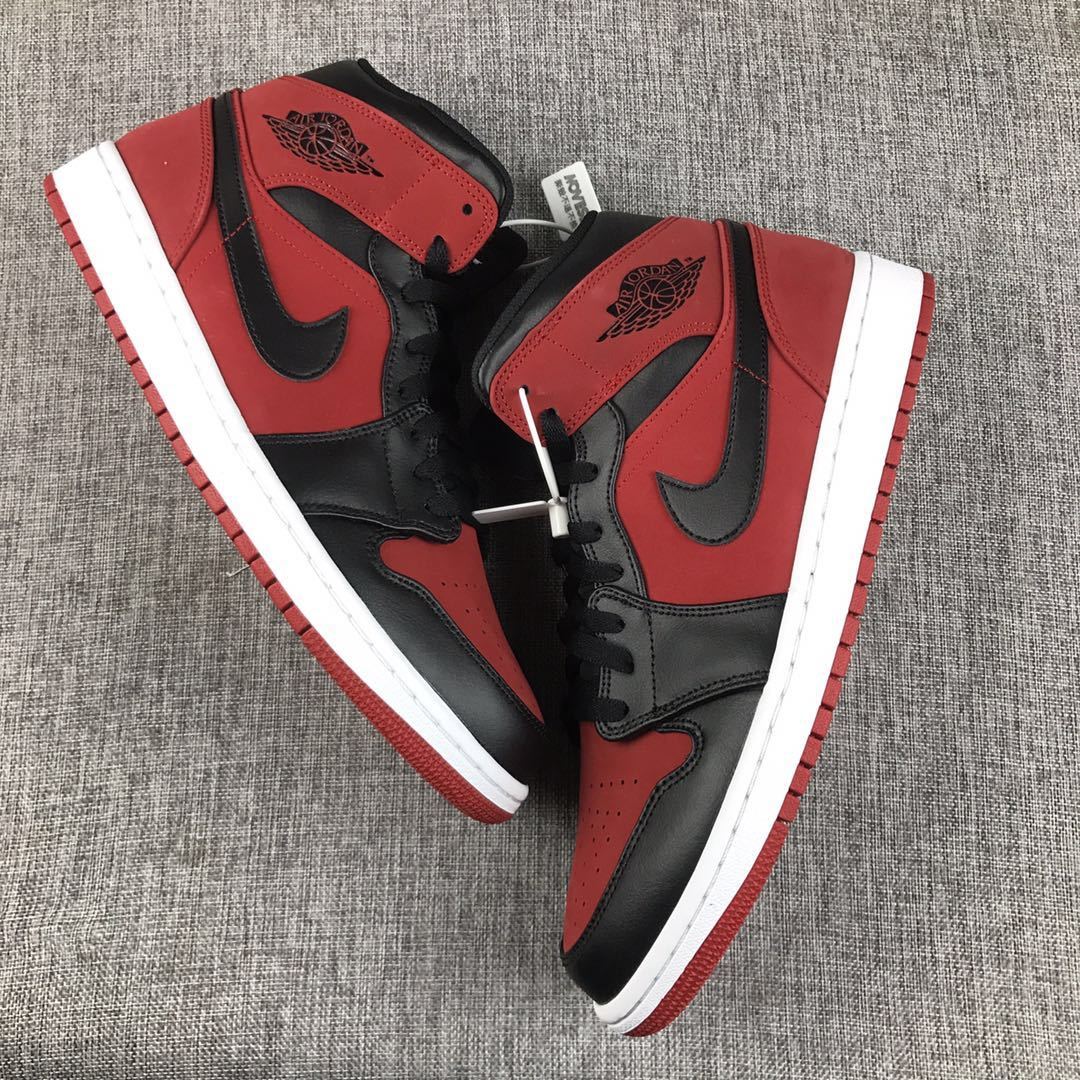 Air Jordan 1 Mid Sneakers in Red, Black and White