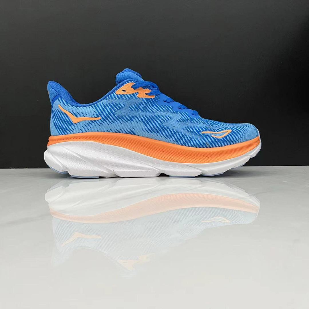 HOKA Clifton 9 Running Shoes in Blue and Orange