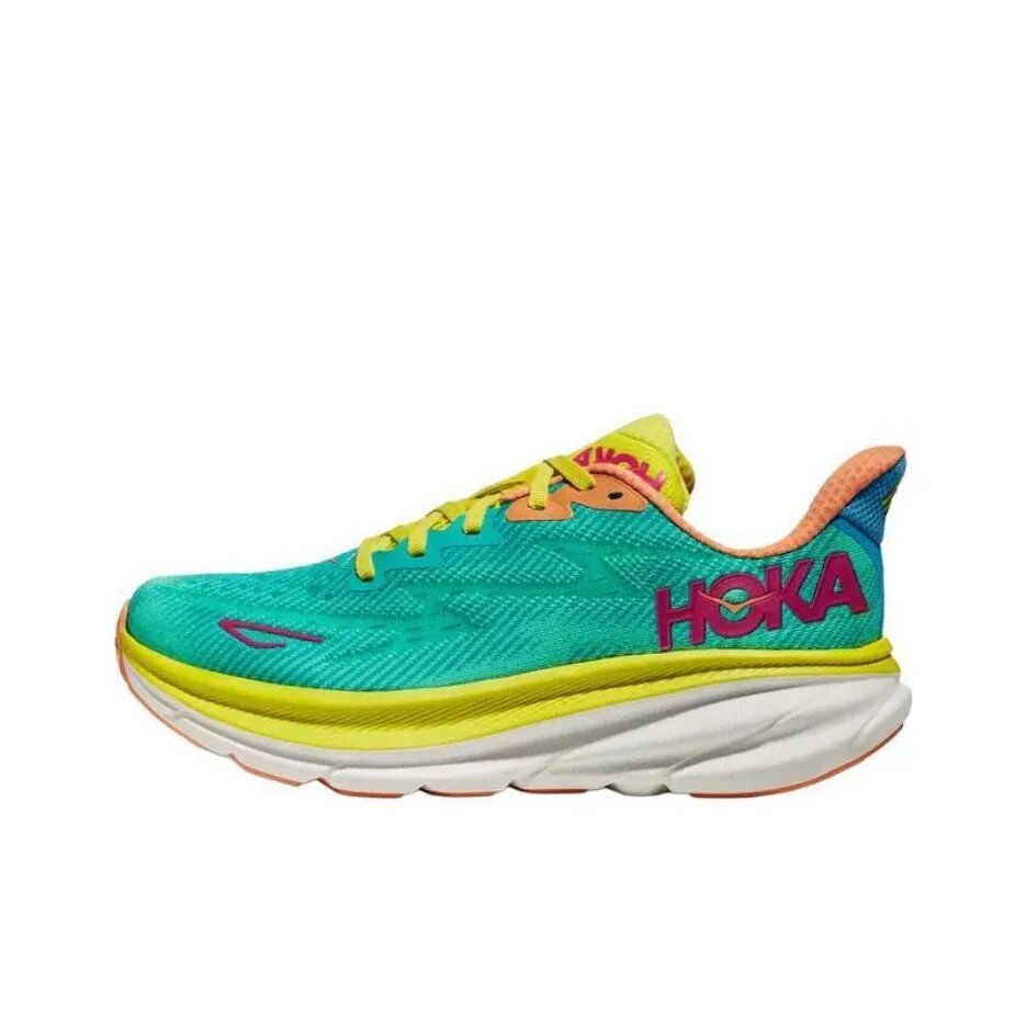 HOKA Clifton 9 Running Shoes in Teal and Orange
