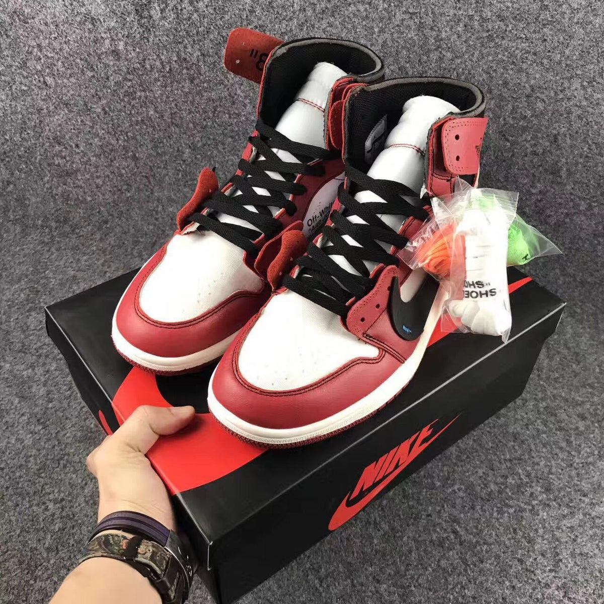 Off-White x Air Jordan 1 High Sneakers, Red and White