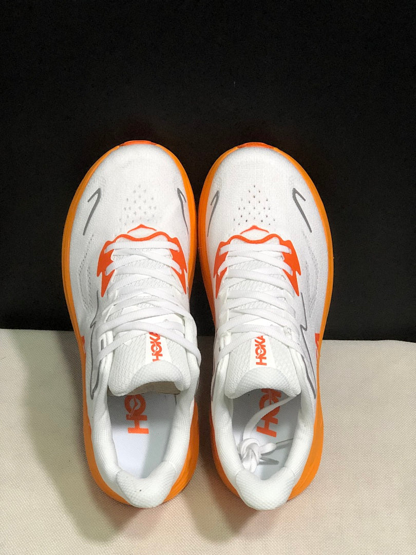 HOKA Clifton 10 Running Shoes in White and Orange