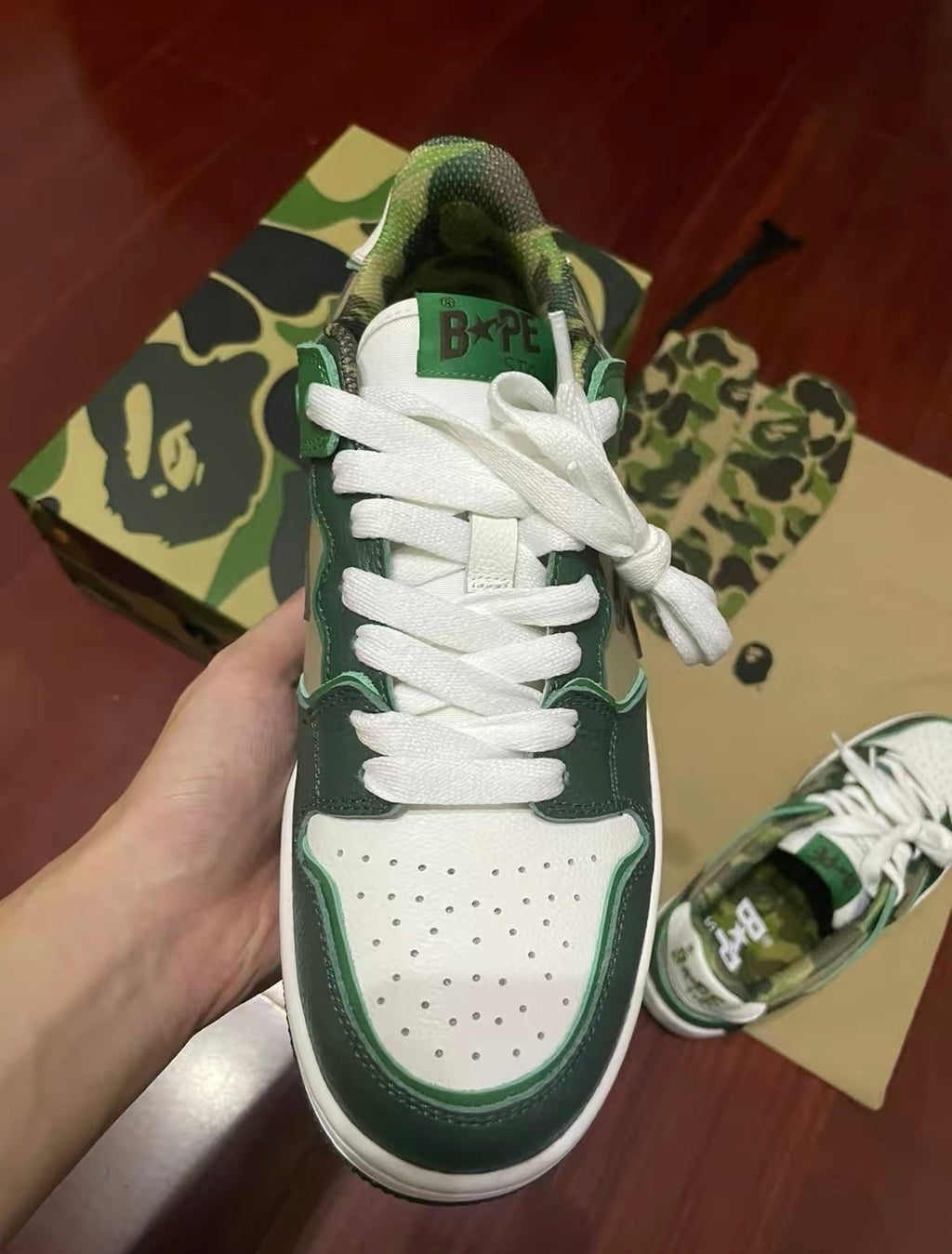 BAPE SK8 STA Low-Top Sneakers in Green Camo
