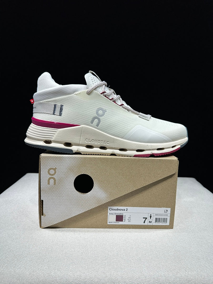 On Cloudnova 2 Sneakers in Ivory and Pink